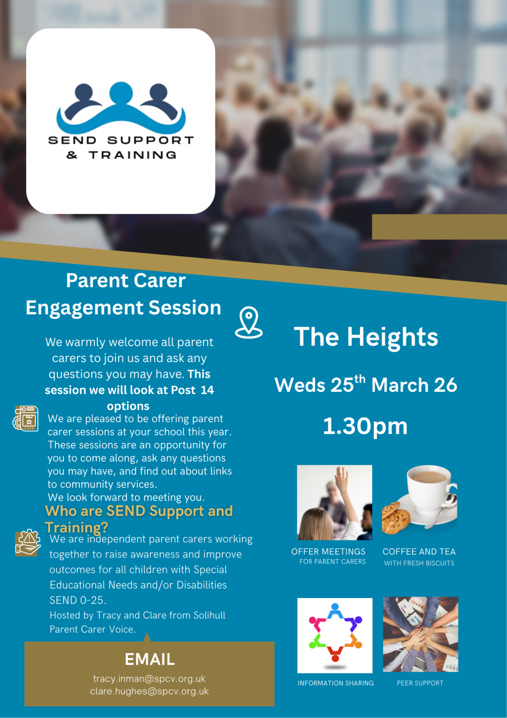 SPVC are in school on 25th March- at 11.30 they will meet with Y8/9 to get pupil voice, at 1.30 they will be seeing parents to talk about preparation for adulthood and what happens in Y10.